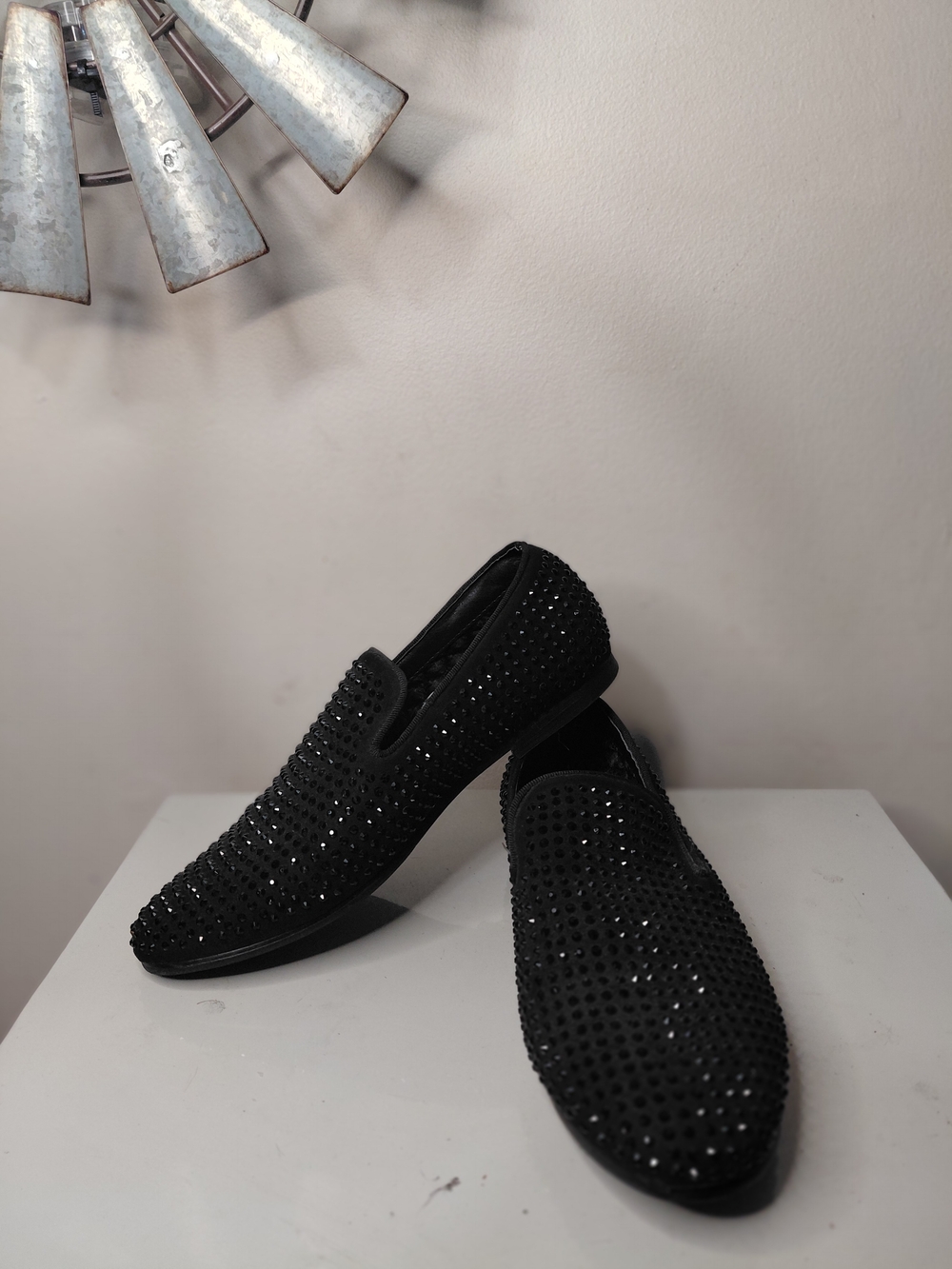 Steve Madden Black Crystal-Embellished Slip-On Loafer Women'scsize 7.5 Flats